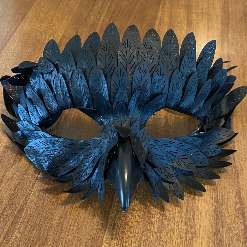Black Feathered Half Face Mask